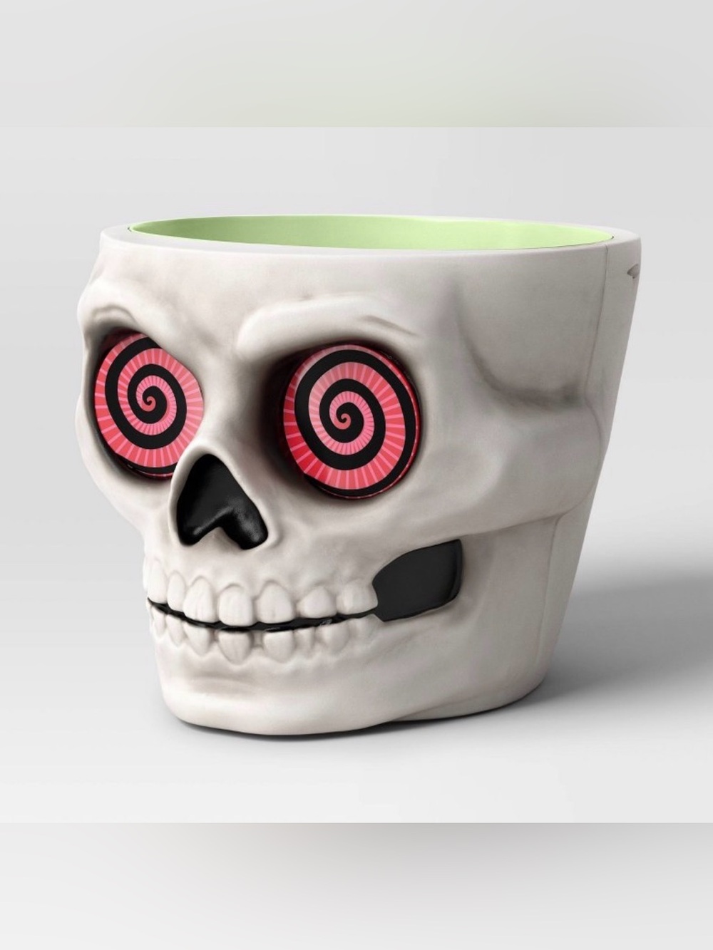 Halloween Light Up Skull Candy Bowl with Sound LED Rotating Eyes 8" Decor